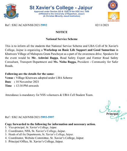 Invitation for the Road Safety Program by Saint Xavier College